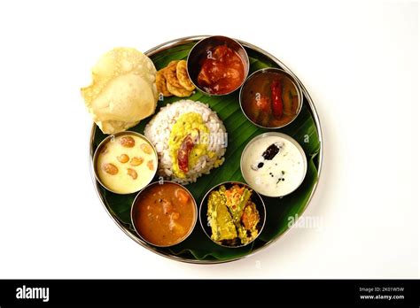 Onam Feast Ona Sadya Vegetarian Thali Isolated On White Background