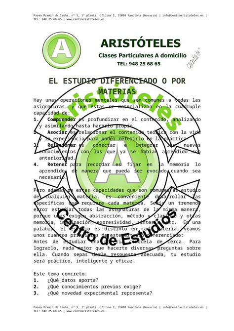 DOCX El estudio diferenciado o por materias Centro Aristóteles