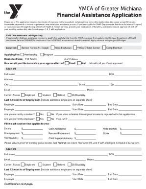 2021 Form MI YMCA Of Greater Michiana Financial Assistance Application