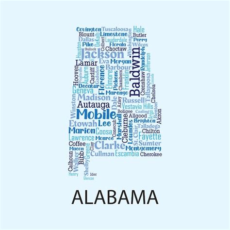 Mapa Vectorial Detallado De Alabama Con Los Nombres De Todos Los