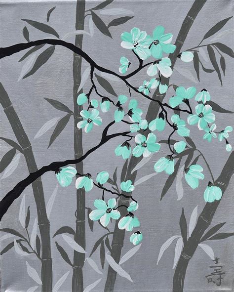 Oriental Art Cherry Blossoms Painting Bamboo art-Contemporary Flower Asian Art Cherry Blossom ...