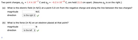 Solved Two Point Charges Q1 14 10−7 C And Q2 −62