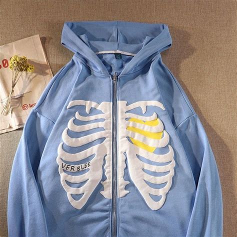 Y2k Vintage Skeleton Printing Zip Up Hoodie Streetwear E Girl Clothing