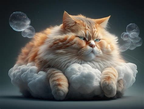 Gato Atigrado Regordete Que Se Relaja En La Nube Esponjosa Foto Premium