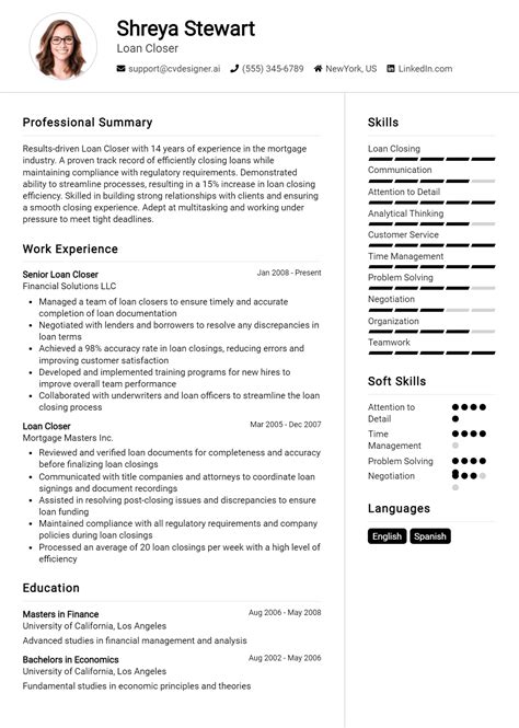 Loan Closer Resume Example For 2024 Best Tips Templates CVDesigner Ai