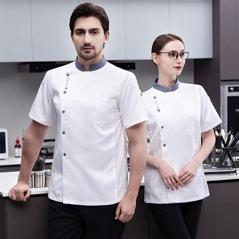 Irder Contrast Collar Short Sleeve Cooker Uniform Chef Jacket Coat