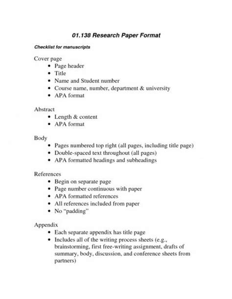 Structure Of College Research Paper Format Apa Research Paper Format