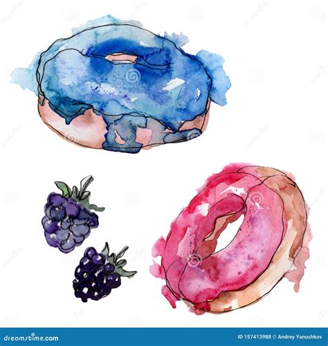 Tasty Cake In A Watercolor Style Background Illustration Set