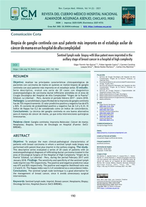 Pdf Biopsia De Ganglio Centinela Con Azul Patente M S Impronta En El