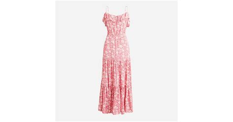 J Crew Tiered Maxi Dress In Tossed Floral In Pink Lyst