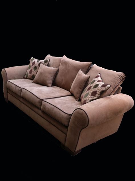 Uhuru Furniture & Collectibles: Ultrasuede Sofa w/ Contrasting Piping ...