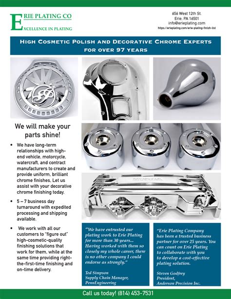 Decorative Chrome Plating Services Erie Plating Company