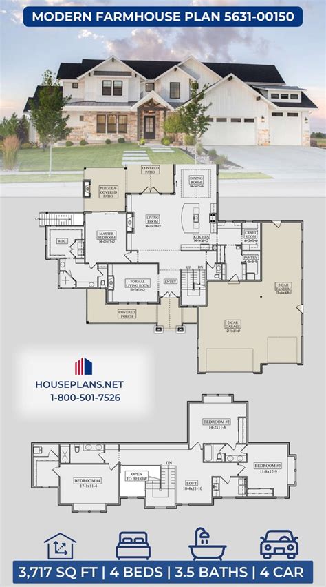 House Plan 5631 00150 Modern Farmhouse Plan 3 717 Square Feet 4