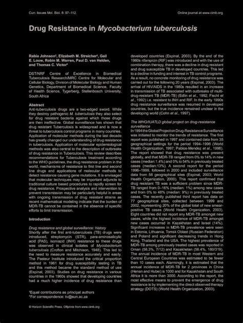 Pdf Drug Resistance In Mycobacterium Tuberculosis Dokumentips