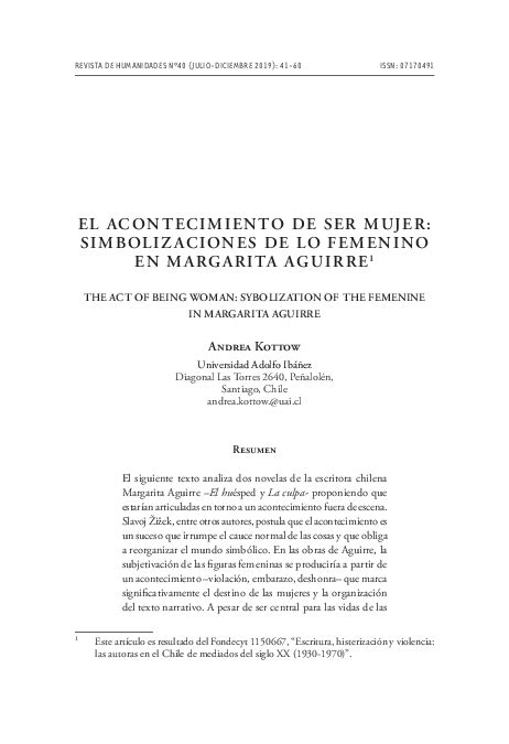 Pdf Andrea Kottow El Acontecimiento De Ser Mujer Simbolizaciones De