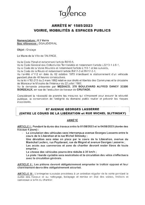 Calaméo Arrete 1585 2023 Interdiction De Circulation 87 Avenue