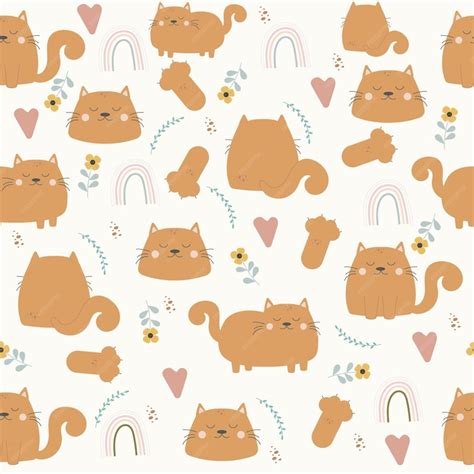 Premium Vector Cartoon Seamless Boho Style Cat Pattern Vector Illustration