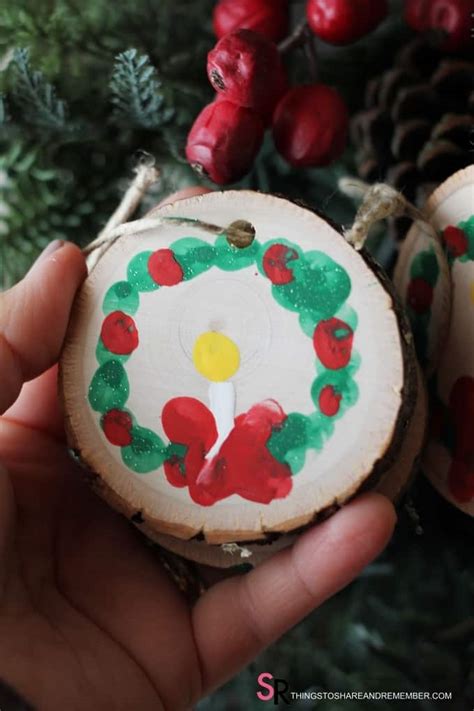 Rustic Wood Slice Fingerprint Wreath Ornaments