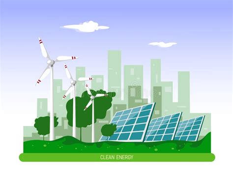 Vector Illustration Of Clean Electric Energy From Renewable Sources Sun