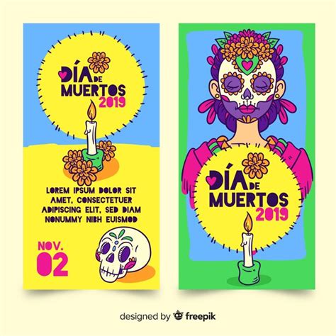 Plantilla De Banners De D A De Muertos Dibujados A Mano Vector Gratis