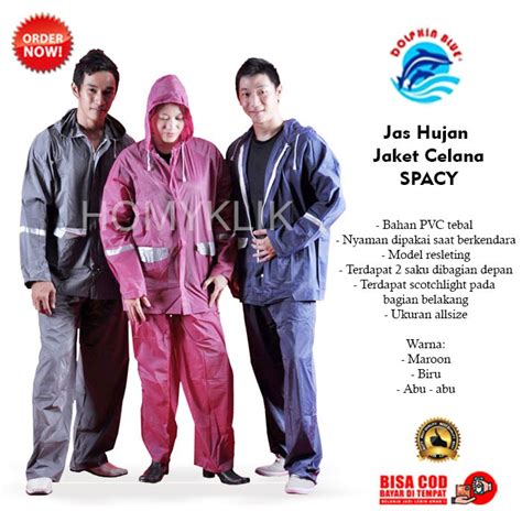 Jual Jas Hujan Pria Wanita Dewasa Setelan Jaket Celana Spacy Dolphin