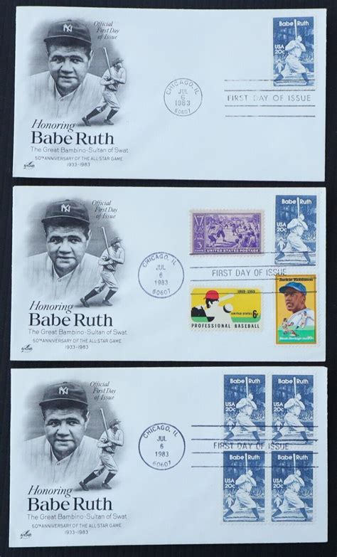 U S Used Stamp Scott 2046 20c Babe Ruth Lot Of 3 ArtCraft First Day