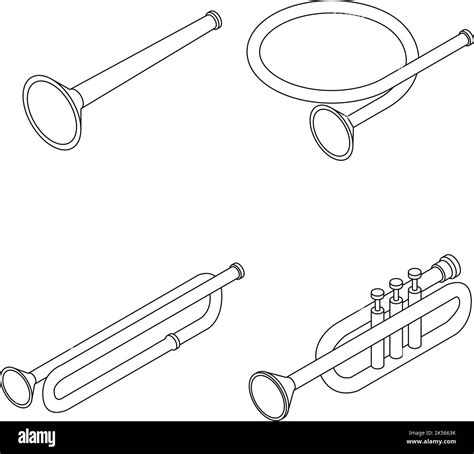 Trumpet Icons Set Isometric Set Of Trumpet Vector Icons Outline