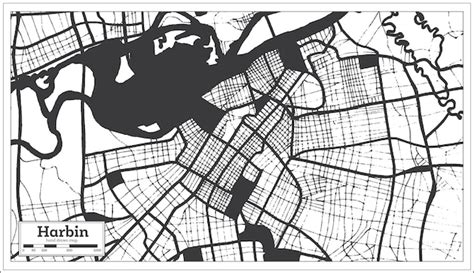 Premium Vector Harbin China City Map In Black And White Color In