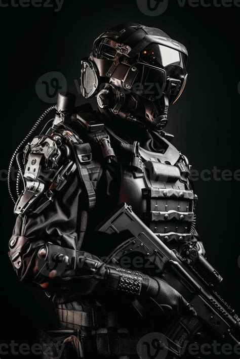 A Prototype Of A Modern Black Military Police Uniform For Special Units