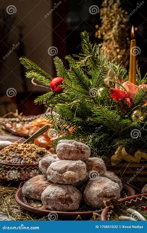 Traditional Food For Orthodox Christmas Holy Evening A Table With 12