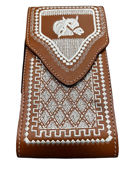 Bull Cowboy Western Style Embroidered Phone Holster Light Brown With