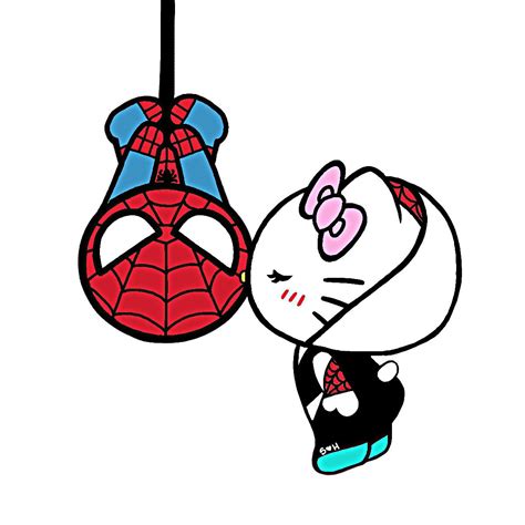 Spiderman And Gwen 💗 2023 Şirin çizim Hello Kitty Vintage Posterler