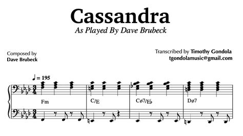 Dave Brubeck Plays Cassandra Piano Transcription Youtube Music