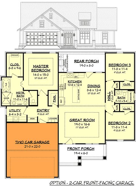 3-Bed Craftsman House Plan with Optional Outdoor Kitchen - 1657 Sq Ft ...