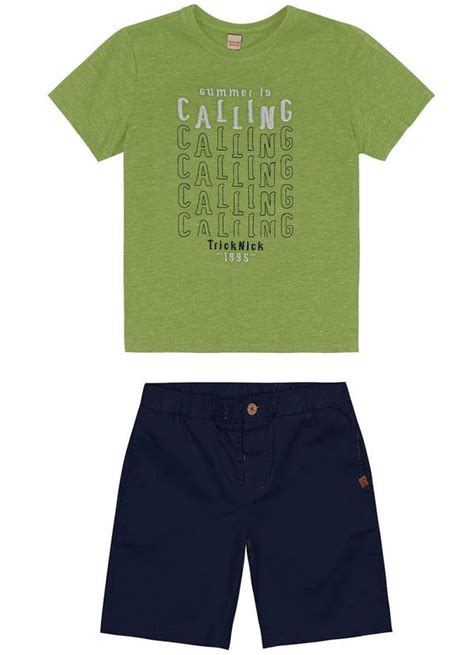 Conjunto Infantil Camiseta E Bermuda Verde Trick Nick