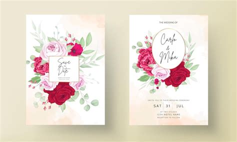 Hermosa flor de rosa y peonía tarjeta de invitación de boda Vector