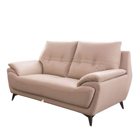 Benjara In Beige Diamond Pattern Leather Seater Loveseat With