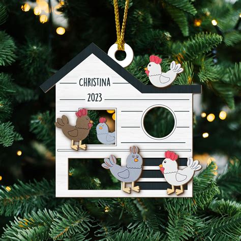 Personalized Chicken Coop Ornament Wooden Chicken Ornament Farm Chicken Christmas Ornament