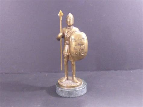 Vintage Brass Knight Statue On A Round Marble Base Etsy