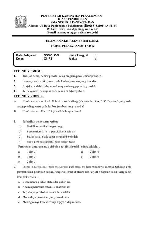 Contoh Soal Sosiologi Kelas 10 Semester 2 Homecare24