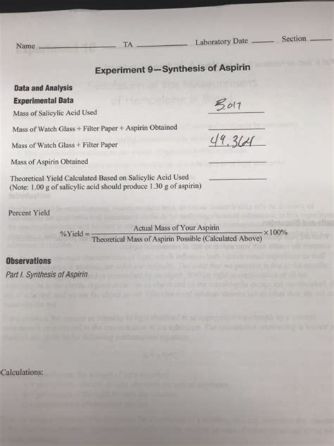 Name Ta Laboratory Date Section Experiment Chegg