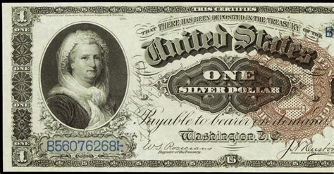 1886 1 Dollar Silver Certificate Martha Washington Large Brown Treasury Seal World Banknotes