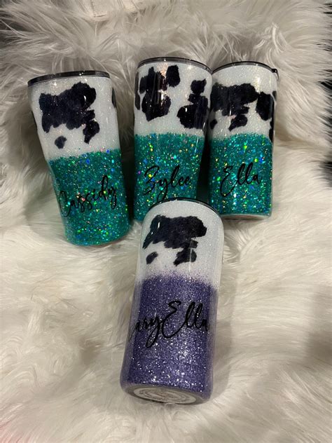 Cow Print Glitter Tumbler Etsy