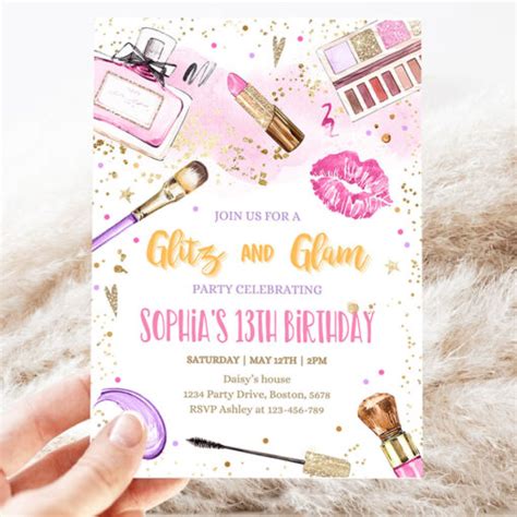 Glitz And Glam Birthday Party Invitation Spa Makeup Birthday Invitation