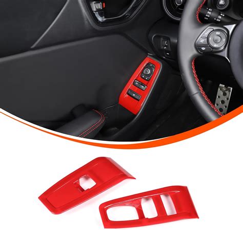 Red Interior Car Door Window Lift Button Panel Cover Sticker Accessories Compatible