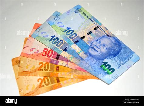 South African Rand Notes Photographed Against A White Background Stock