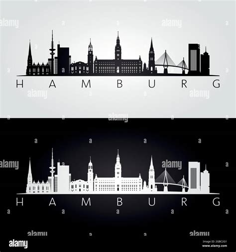 Hamburg Skyline And Landmarks Silhouette Black And White Design