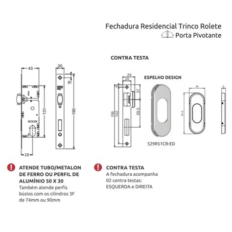 Fechadura F Rolete Porta Pivot Ext Perfil Mm R Cromada R Cr