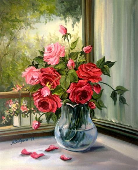 Roze In Fereastra Tablouri De Suflet Si Vis Rose Painting Oil