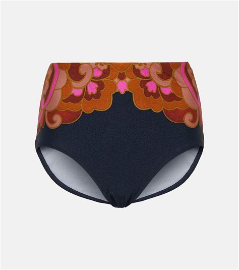 Buy Zimmermann Acadian Printed High Rise Bikini Bottoms Blue At 20